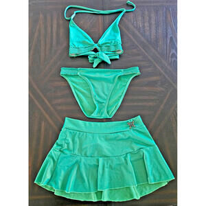 Vintage Becca Y2K iridescent Green Women's Bikini 3 Piece Set sz L